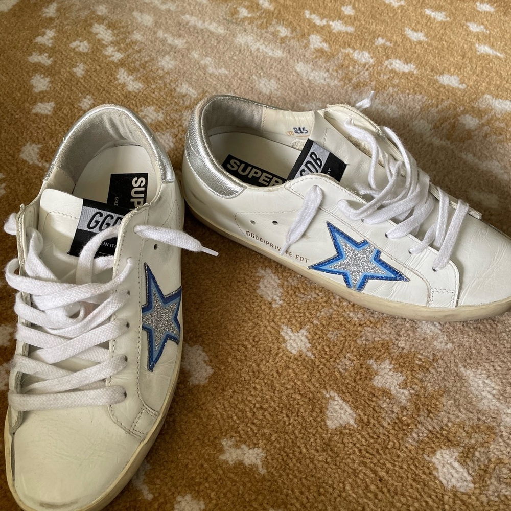 Golden Goose Blue and White Retro Sneakers